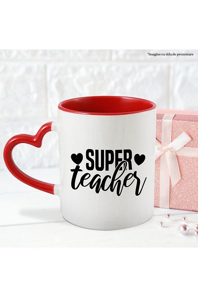 StoryGift Romania Mug for a teacher loved by students with the message "Super teacher" - hearts, With, STG