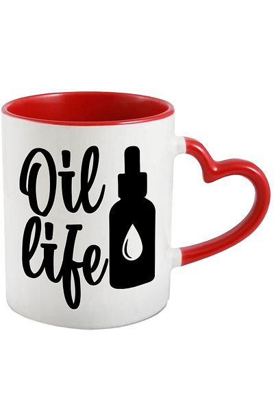 StoryGift Romania Mug with the text in English "Oil life" - the life of oil with Red Heart Handle, With,STG.
