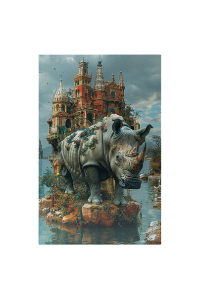 StoryGift Romania Tablou Canvas Forța Tăcută Orașul Și Rinocerul De Pe Piatra...