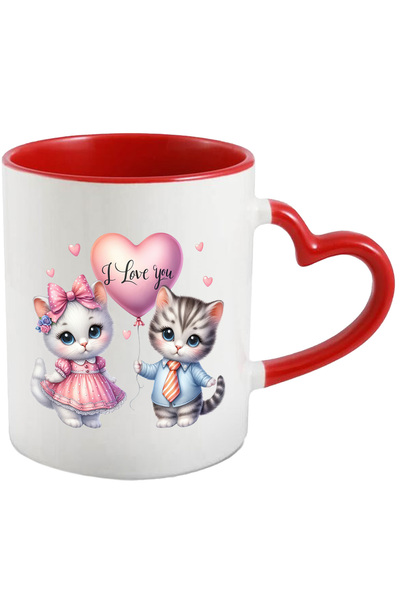 StoryGift Romania Cana Cu O Pisicuta Si Un Pisoi | Ilustratie | Imbujorati | Balon Cu Mesajul "i L, Cu ,stg