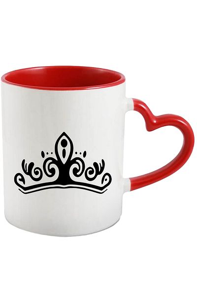 StoryGift Romania Mug with a crown for a woman who considers herself a queen with a Red Heart Handle, with M,STG.