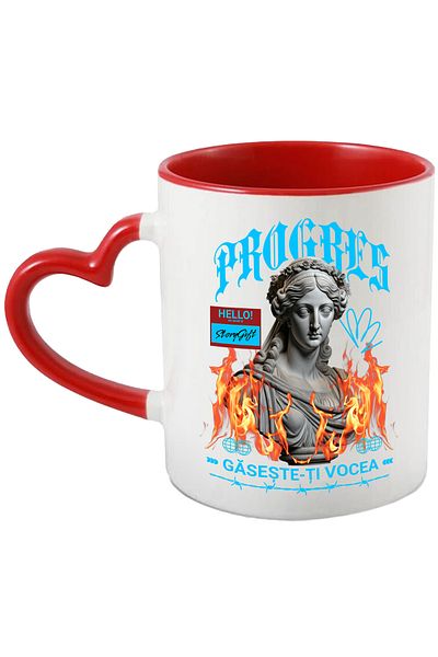 StoryGift Romania Progress Mug - Find Your Voice, 330ml, Ceramic with Red Heart Handle, With Heart Handle, STG.