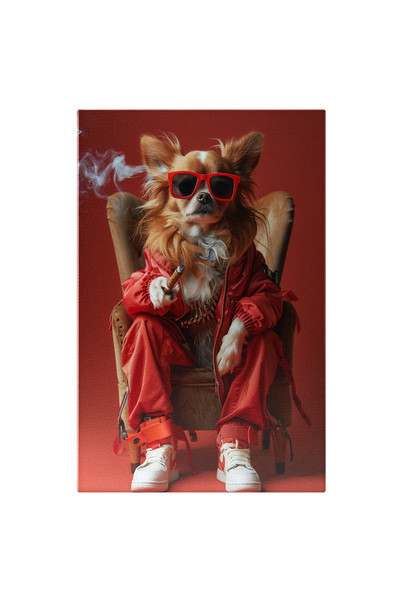 StoryGift Romania Tablou Canvas Cățel Gangster În Trening Roșu Cu Un Trabuc Într-o Lăbuță- Ochelari Roșii, Nike Î