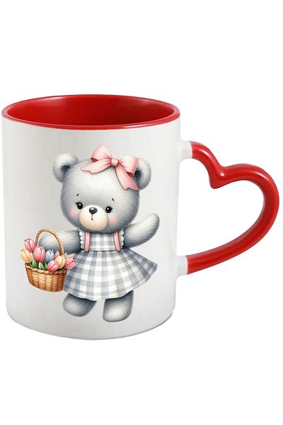 StoryGift Romania Mug with a bear in a dress | illustration | holding a basket of tulips | gift | filled with, STG.