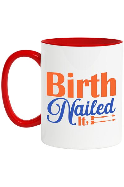 StoryGift Romania Mug with 2 arrows and the message in English "Birth nailed it" - birth parents with M, Cu, STG.