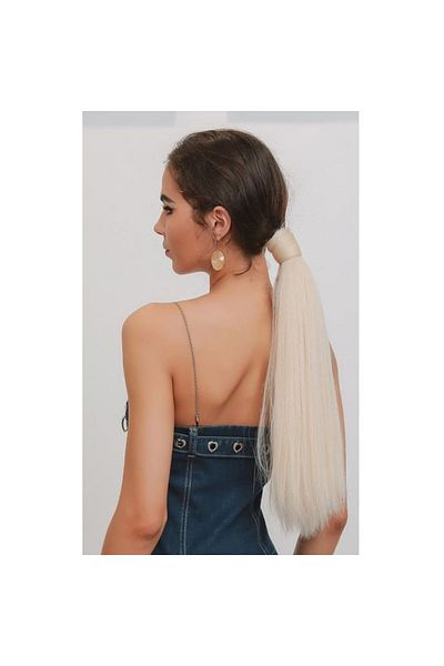 animis beauty Coada par dreapta Blond Alb, 60 cm, fibra sintetica cu aspect natural, cu suvita