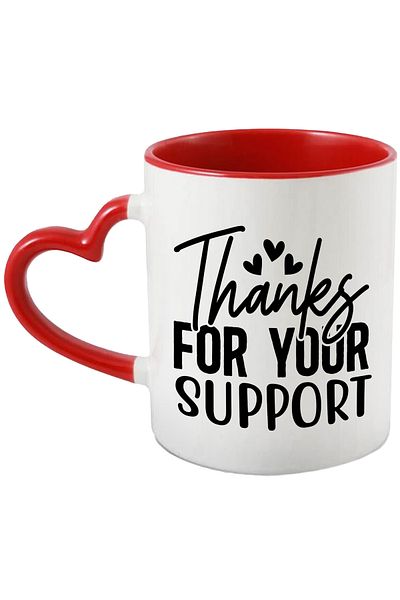 StoryGift Romania Mug with hearts and a message of thanks for the help received with Heart Handle Ro, Cu, STG.