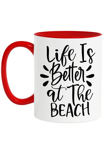 StoryGift Romania Mug with the text in English "Life is better at the beach" - life is better on the beach, by STG.