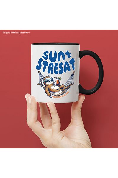 StoryGift Romania Lazy Animal Mug With Cocktail In Hammock Funny Text I'm Stressed Even If I'm Not , With ,STG .