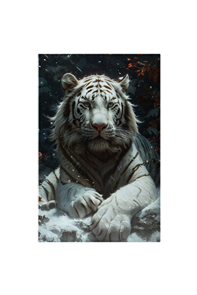 StoryGift Romania Tablou Canvas: Portret Artistic Cu Tigru Alb În Poziție Reg...