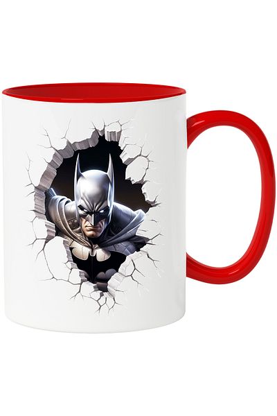 StoryGift Romania Mug With Superhero Bat Man Coming Out Of A Broken Wall, Superhero Movies, Co, With, STG.