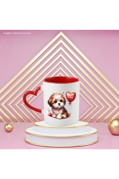 StoryGift Romania Mug with a furry puppy | illustration | shy | balloon | heart | love |, With ,STG.