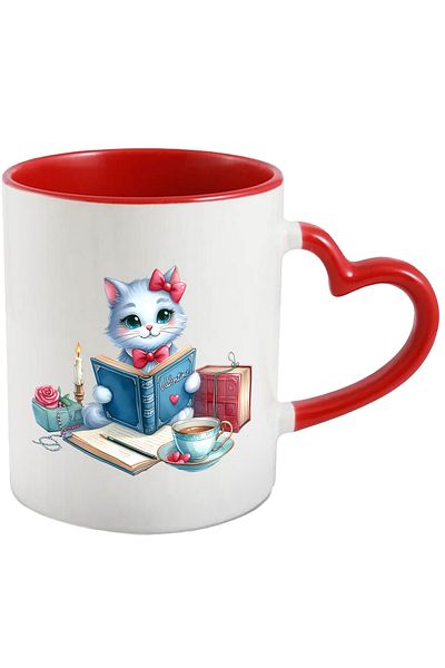 StoryGift Romania Mug with a kitten holding an open book | illustration | Valentine's Day | l, Cu ,STG .