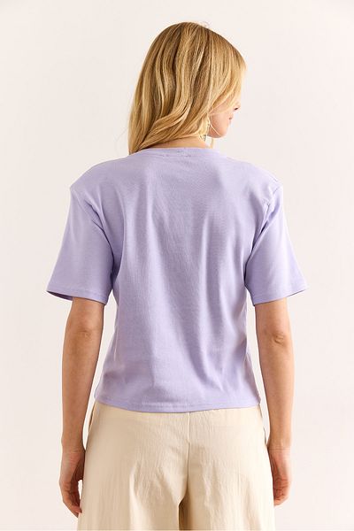 Olalook Women's Lilac Padded Interlock Lycra Cotton T-Shirt Tsh-19000912