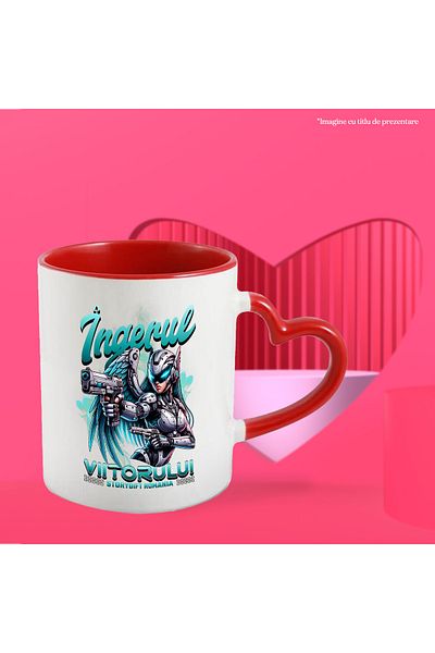 StoryGift Romania Mug Robot Warrior Woman Angel of the Future, 330ml, Ceramic with Heart Handle, With,STG.