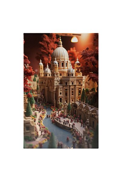 StoryGift Romania Canvas Painting 40 x 25CM View Lego game style model temple on the edge of the river sky ro,STG.