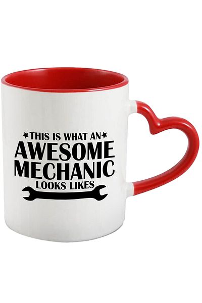 StoryGift Romania Mug with the message "This is what an amazing mechanic looks like" with Red Heart Handle, With Heart Handle R,STG.