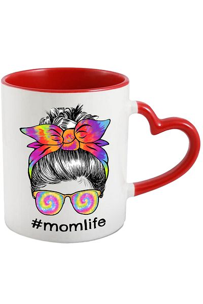 StoryGift Romania Mug with the message "#Momlife", illustration, mother, life, housewife, hair tied, eye, With, STG.
