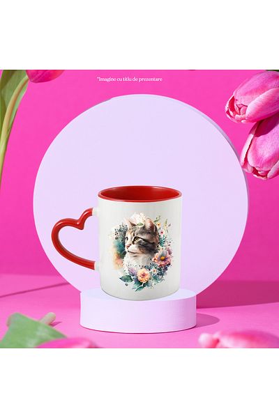 StoryGift Romania Mug with a serious cat | illustration | looking into the distance | colorful flowers, With ,STG.