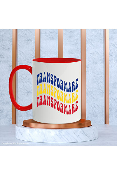 StoryGift Romania Mug The Word Transformation, in the Colors of the Romanian Flag, Red, Yellow, Blue, with ,STG.