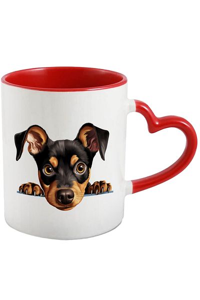 StoryGift Romania Mug with a surprised puppy looking over the fence | illustration | claws | paws, With ,STG