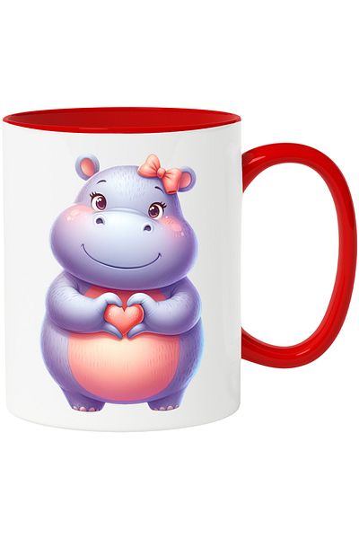 StoryGift Romania Mug with a female hippopotamus making a heart-shaped sign | illustration | fu, Cu,STG.