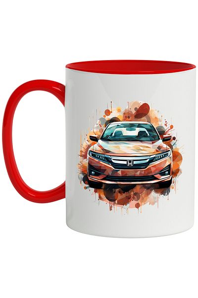 StoryGift Romania Mug With Car, Honda Accord, Watercolor Illustration, Mosaic, Multicolor 330 ml, , With ,STG .
