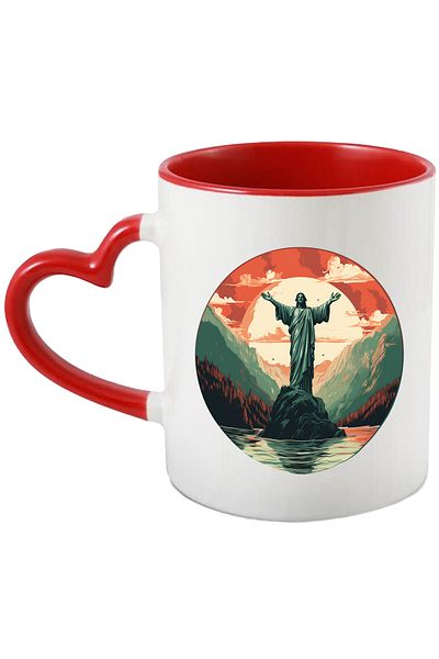 StoryGift Romania Mug With Statue, Rock, Sunset, Mountain, Forest, Clouds, Multicolor 330 ml, Ceramic, With,STG.