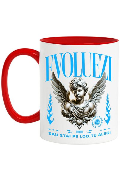 StoryGift Romania Mug with Greek Statue Bust Text Evolve Or Stay Where You Choose Motivation, With ,STG.