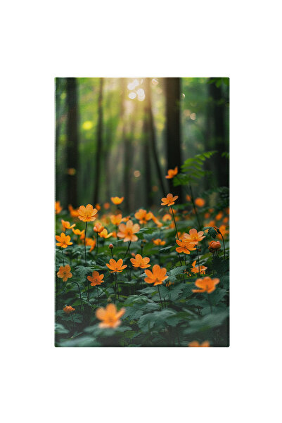 StoryGift Romania Tablou Canvas: Colț De Codru Verde, Luminat Cu Flori Portocalii Mici- Pădure Și Culoare Pictur