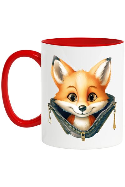 StoryGift Romania Mug with a fox cub that opened a zipper | illustration | cheerful | happy, With ,STG.