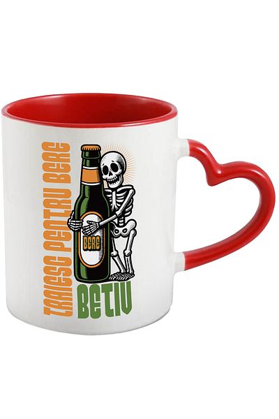 StoryGift Romania Skeletons and Beer Bottle Mug Funny Text Lives for Beer, 330ml, Ceramic, With,STG.