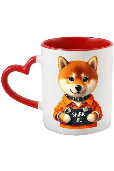 StoryGift Romania Mug with a Shiba Inu puppy in prison, illustration, collar, prisoner uniform,, With ,STG.