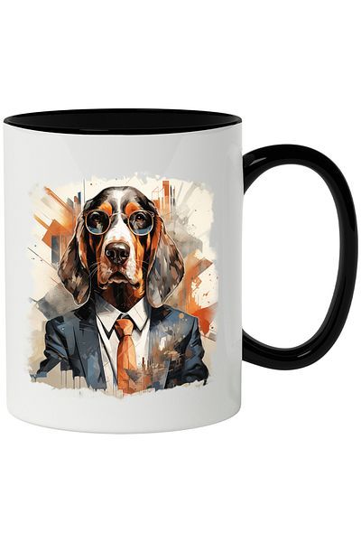 StoryGift Romania Mug With Puppy, Beagle, Sunglasses, Suit, Tie, Multicolor 330 ml, C, With, STG.