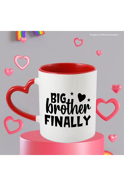 StoryGift Romania Mug with heart and stars with the text "Big brother finally" - finally brother, With, STG.