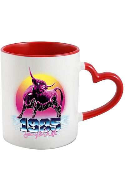 StoryGift Romania Mug With Message In English 1985 Year Of The Ox, Vaporwave, Multicolor 330 ml, Wax, With ,STG.