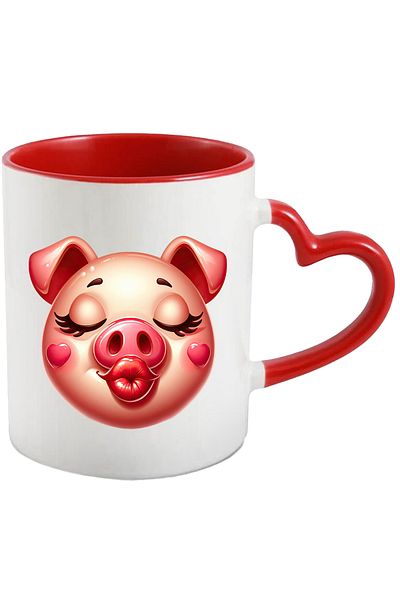 StoryGift Romania Mug with a happy pig giving a kiss | illustration | affection | heart, With ,STG