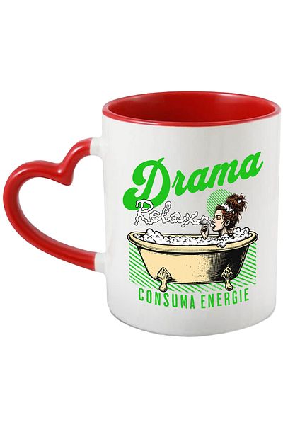 StoryGift Romania Drama Mug consumes energy before relaxing in the bathtub, 330ml, Ceramic with Heart Handle, With,STG.