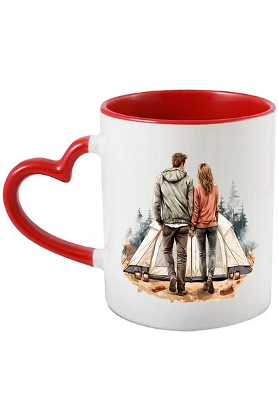 StoryGift Romania Mug with a woman and a man camping | illustration | forest | holding hands, With ,STG.