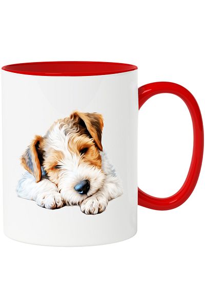 StoryGift Romania Mug with a tired furry puppy | illustration | almost asleep | out of energy, With,STG.