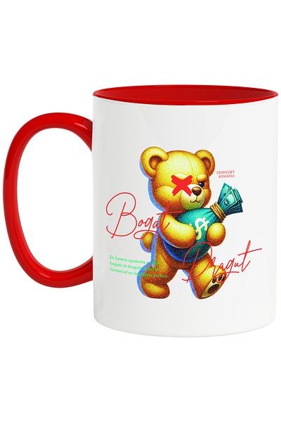 StoryGift Romania Rich and cute money teddy bear mug, 330ml, Ceramic with Red Handle, With Red Handle ST,STG.