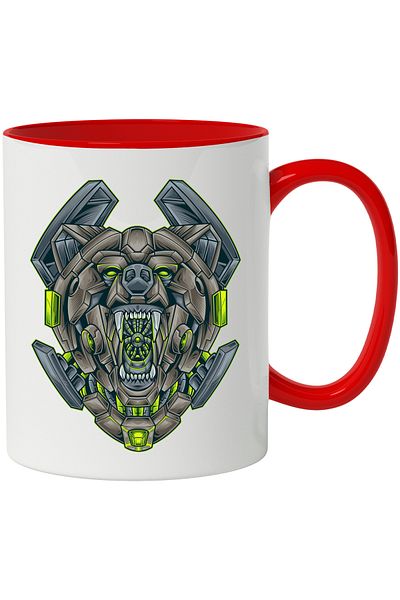 StoryGift Romania Bear Head Mug, Mecha, Robot, Sci FI, Cyberpunk, Multicolor 330 ml, Ceramic, With ,STG.