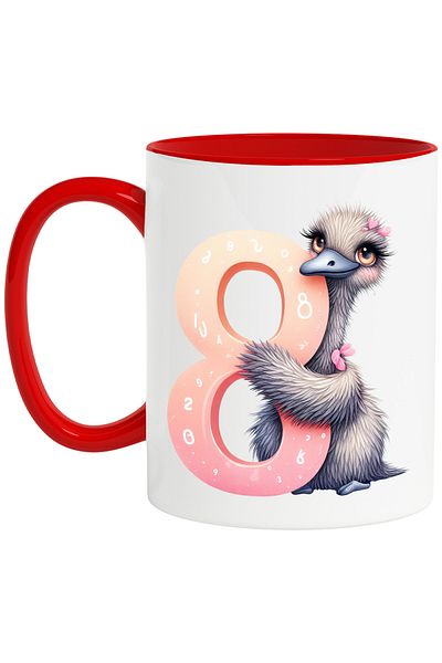 StoryGift Romania Mug with number 8, illustration, for children, ostrich, school, student, learn with Handle, With, STG.