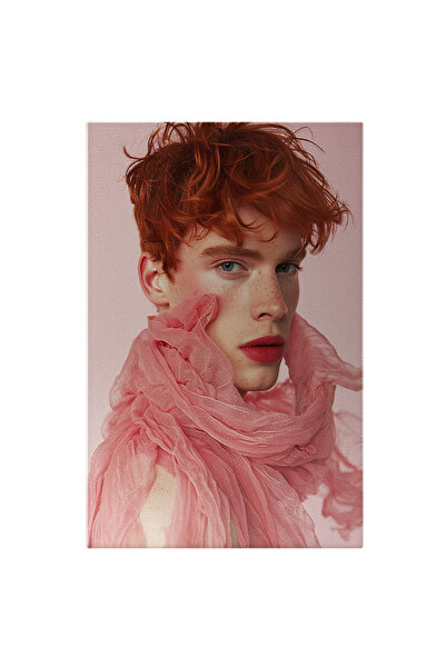 StoryGift Romania Tablou Canvas Păr Roscat Pe Model Masculin Într-un Backgrund Roz - Esarfă Roz , Buze Roz, Pistr