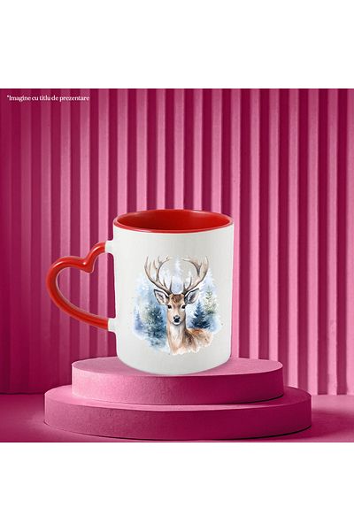 StoryGift Romania Mug with a deer in the forest, illustration, snow, fir trees, landscape, wild animal with , With ,STG