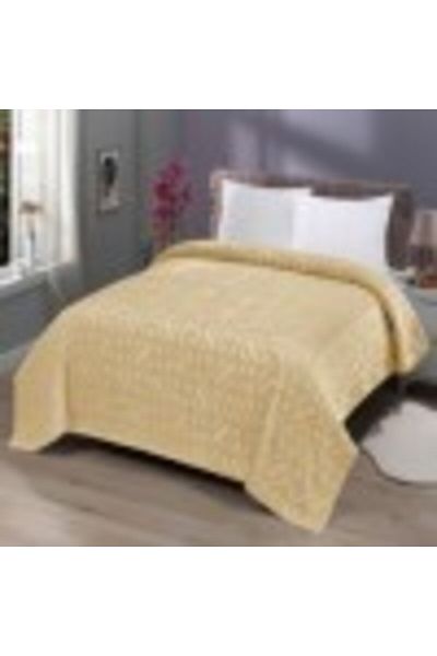 mink tekstil Embossed Blanket 200x220cm, Monk, Geometric Beige/Mustard