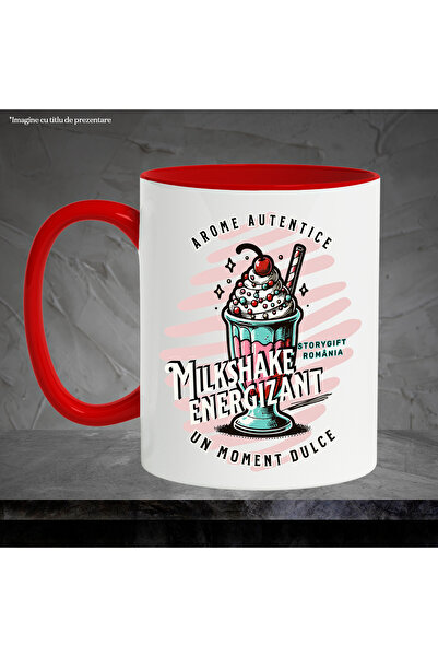 StoryGift Romania Authentic Flavors Mug. Energizing Milkshake, 330ml, Ceramic with Red Handle, With Handle, STG.