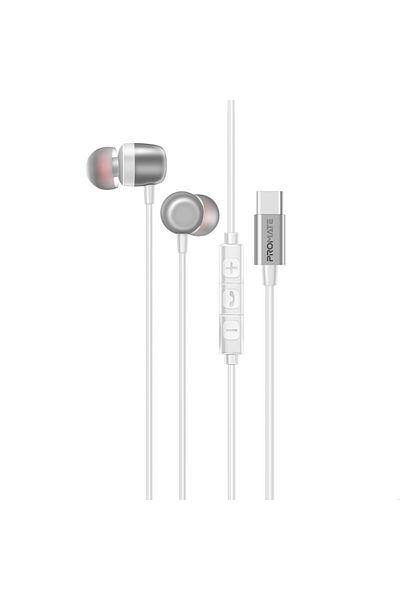 Promate High Fidelity In-Ear Wired Stereo USB-C Earphone with ENC Mic, Inline Controls, Durable Meta