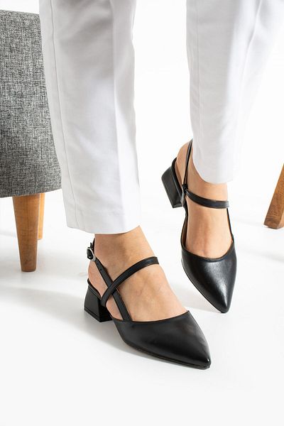 AlbiShoes Women's Square Heel 4 cm Buckle Strip Tape Open Back Pointed Toe Stylish Casual Women's Shoes