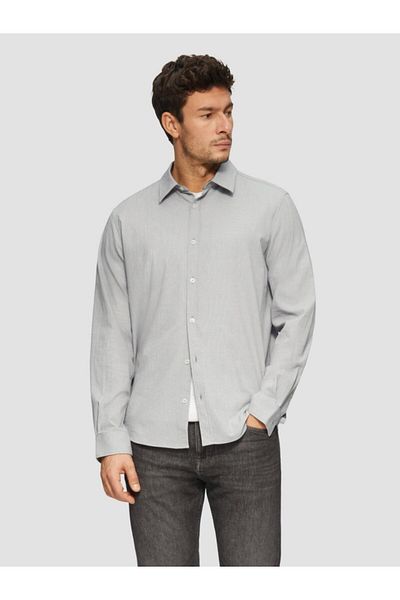 s.Oliver Men's long-sleeved shirt with regular fit, Light gray, S